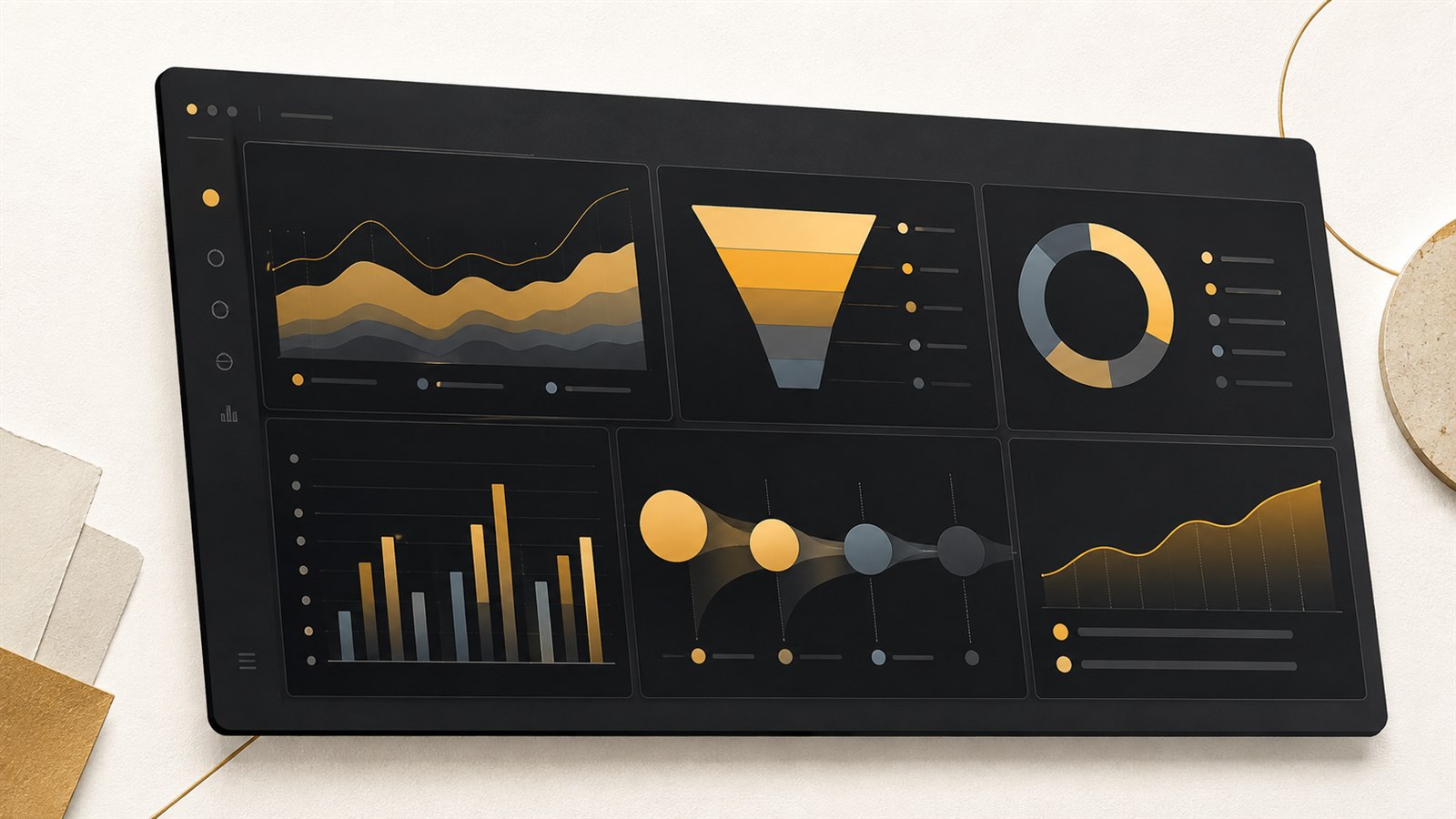 Illustrative executive marketing dashboard with demand, funnel, pipeline and revenue views